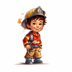 Boy Firefighter Watercolor. Generative AI - 608909961
