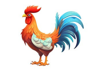 Rooster in Cartoon Style on white background - generative AI