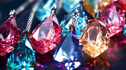 A closeup of a colorful sparkling diamond necklacesgenerative ai