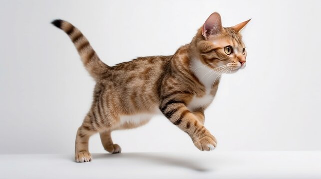 A very cute cat jumping on a white background, Generative AI