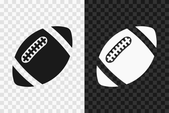 American football ball silhouette icon, high quality vector glyph sign. Rugby symbol isolated on dark and light transparent backgrounds.