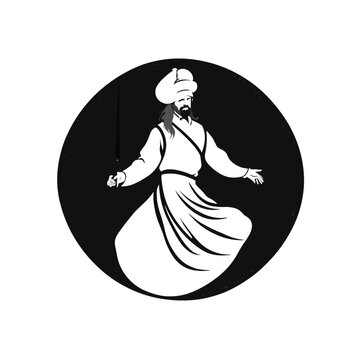 whirling dervish silhouette in black circle clip art preview