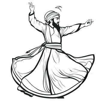 whirling dervish black and white drawing clip art preview