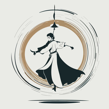 whirling dervish silhouette in circular setting clip art preview