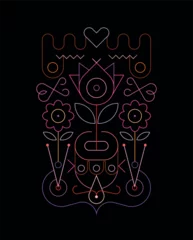 Fotobehang Neon colors isolated on a black background Abstract Floral Design vector line art illustration. ©  danjazzia