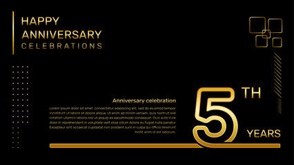 5 year anniversary template with gold color number and text, vector template