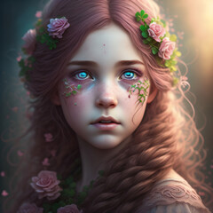 Naklejka premium portrait of a girl with flowers