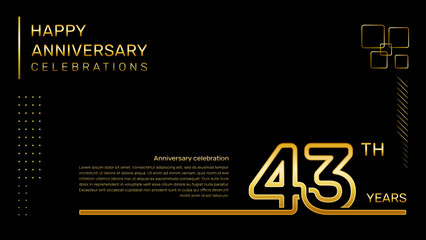 43 year anniversary template with gold color number and text, vector template