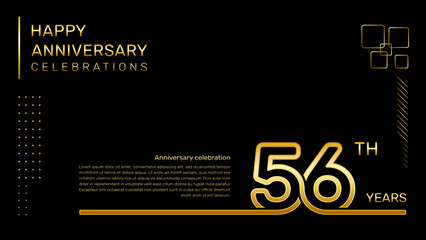 56 year anniversary template with gold color number and text, vector template