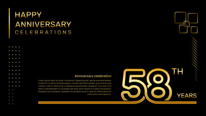 58 year anniversary template with gold color number and text, vector template