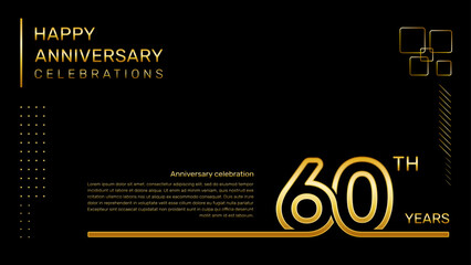 60 year anniversary template with gold color number and text, vector template
