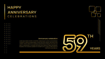 59 year anniversary template with gold color number and text, vector template