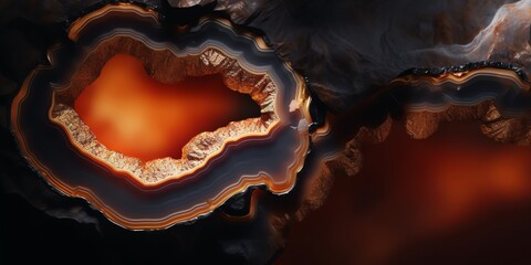 Obraz premium Agate crystal gemstone close up wallpaper, illustration for product presentation template, copy space dark background. Ai generative