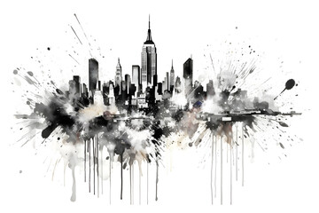Obraz premium Black and white watercolor effect skyline of New York City - Generative AI