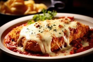 Chicken Parmigiana Macro Photography Illustration. Generative AI