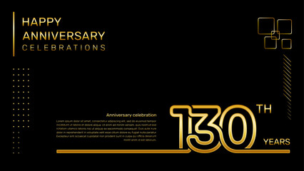 130 year anniversary template with gold color number and text, vector template - obrazy, fototapety, plakaty