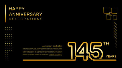 145 year anniversary template with gold color number and text, vector template