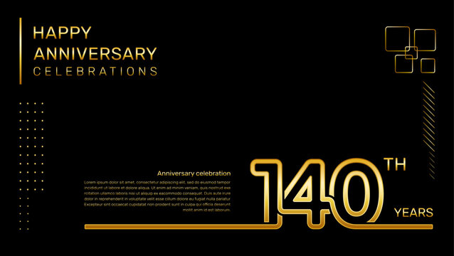 140 year anniversary template with gold color number and text, vector template