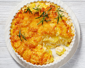 cheesy potato bake or potato casserole, top view