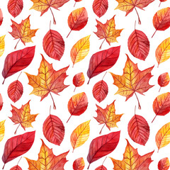Seamless pattern with hand painted watercolor autumn leaves. Autumn collection,Perfect for your project,wedding,greeting card,photos,blogs,wallpaper,pattern,texture and more