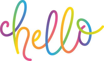 HELLO monoline calligraphy banner with colorful gradient on transparent background © HowLettery Studio