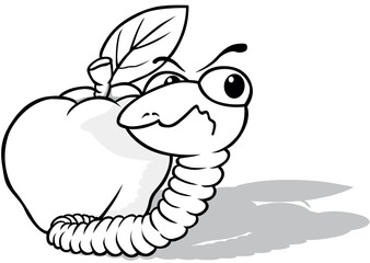 Drawing of a Worm in Front of an Apple
