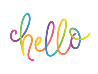 HELLO vector monoline calligraphy banner with colorful gradient © HowLettery Studio