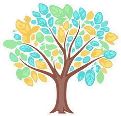 Colorful Flat Tree, Whimsical Cartoon Illustration