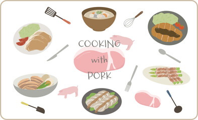 豚肉料理のイラストセット - obrazy, fototapety, plakaty