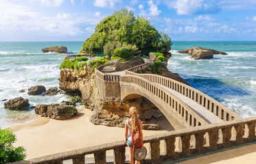Famous bridge to the island- Biarritz,  basque country in France - obrazy, fototapety, plakaty