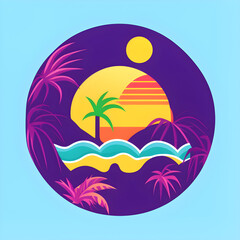 Fototapeta na wymiar Logo of a tropical island with palm trees. Generative AI