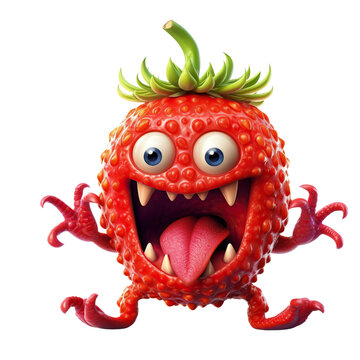 animated strawberry-mutant character on a transparent background. Generative AI