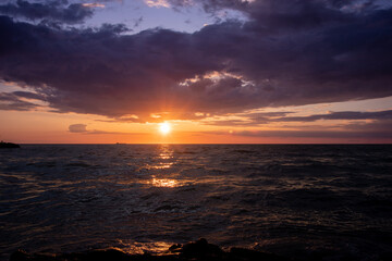 Fototapeta na wymiar cinematic sunset over Mediterranean Sea with 
