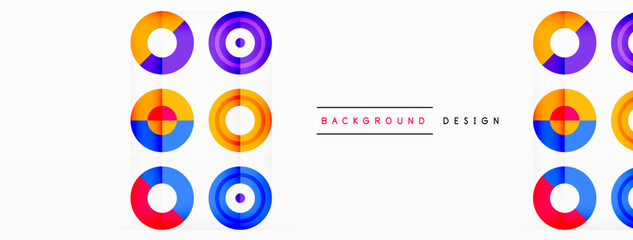 Eye-catching background of colorful circles of equal size arranged in abstract pattern. Circle boasts unique tone or hue, creating rainbow effect. Design has upbeat, contemporary feel