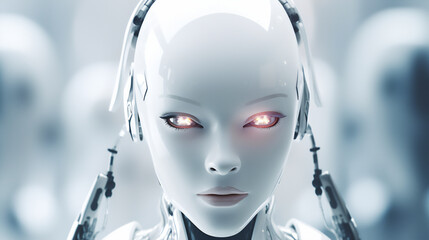 Android Robot Face, Artificial Intelligence Futuristic Wallpaper or Background. Ai Crafted!