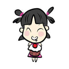 Cute girl pink dress dot white funny cartoon8