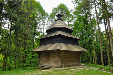 Ukrainian village of the 18th century, authentic buildings, Ukrainian wooden church