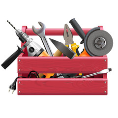Vector Red Wooden Toolbox with Tools