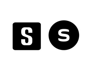 A white letter S logo on a background of black squares and circles, as well as isolated A-Z letter logos on a black squares and circles background.