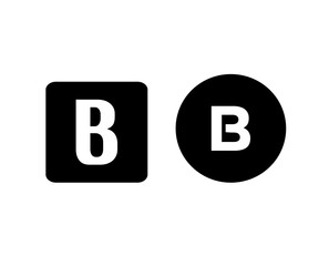A white letter B logo on a background of black squares and circles, as well as isolated A-Z letter logos on a black squares and circles background.