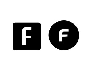 Fototapeta premium A white letter F logo on a background of black squares and circles, as well as isolated A-Z letter logos on a black squares and circles background.