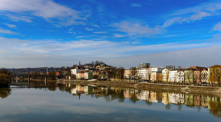 Fototapeta na wymiar View over the Inn river in Passau, Bavaria, Germany.