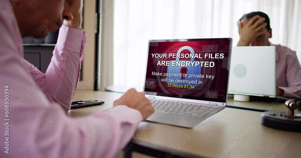 Poster ransomware malware attack. business computer hacked