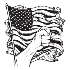 A vibrant Independence Day greeting poster featuring a joyful celebration of the 4th of July. The poster shows a waving American national flag, symbolizing patriotism, pride, and the spirit of freedom © Hanna