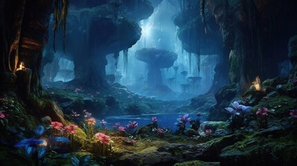 The underground lush jungle in mystery holes background illustration