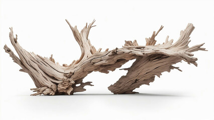 Driftwood Isolated on White Background Aged Wood | AI Generated
