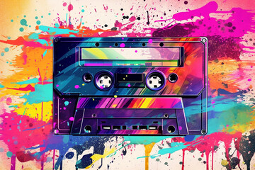 Retro 1980's splash art; casette tapes.