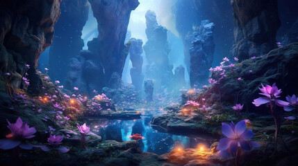 The underground lush jungle in mystery holes background illustration