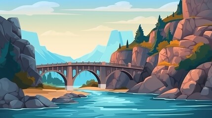 Background gorge. Banner design highlighting an abstract background and  illustration showcasing the awe-inspiring sight of a gorge with a bridge spanning across it. Generative AI.