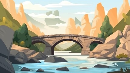 Background gorge. A  illustration of a bridge spanning a majestic gorge, set against an abstract background. Generative AI.